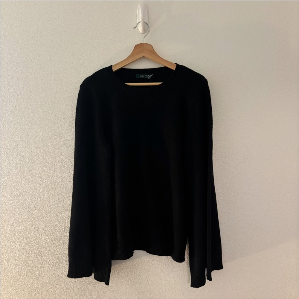NEW NWT Lauren Ralph Lauren wool blend black bell sleeve sweater